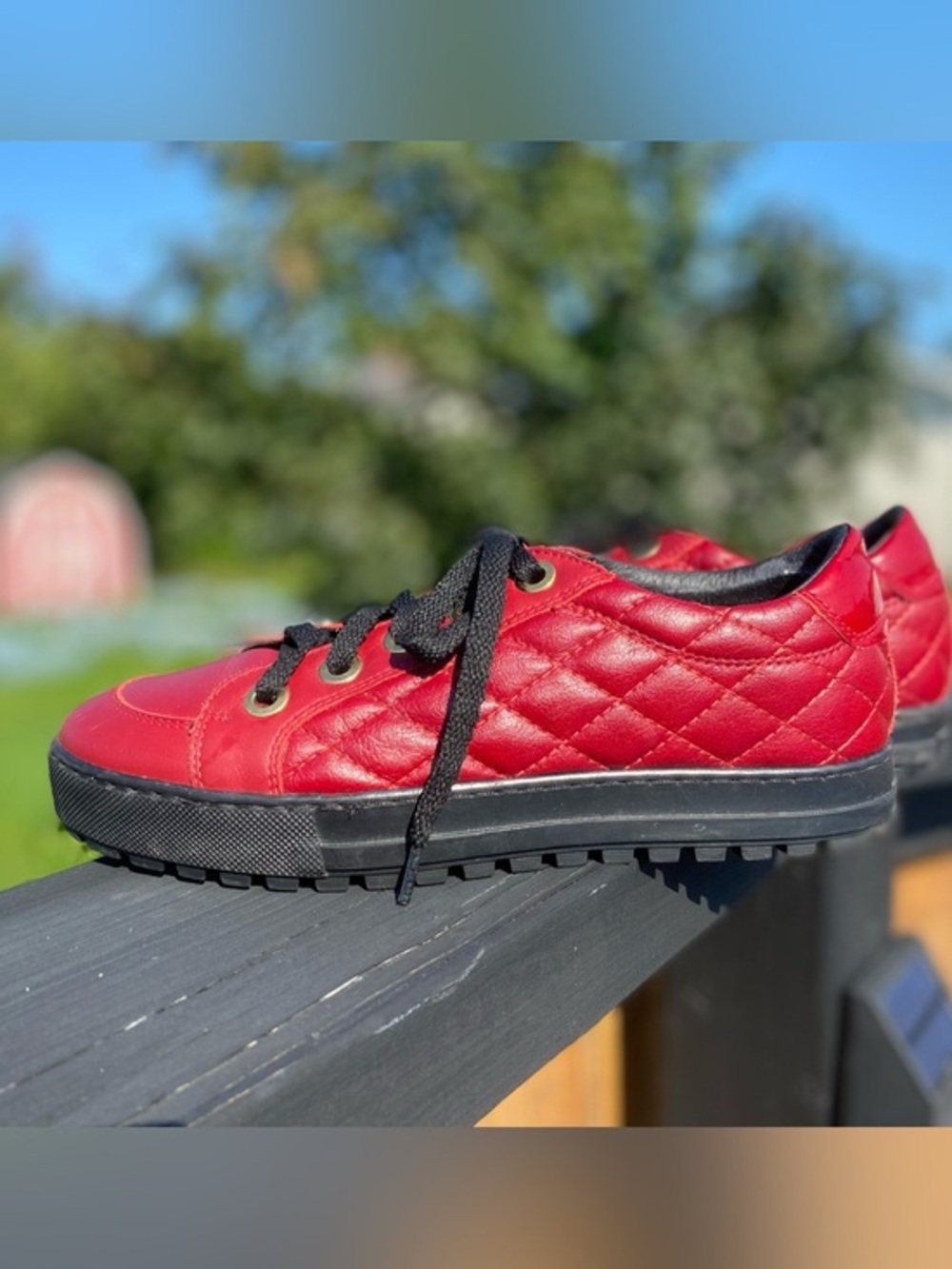 Ron White Quilted Red Leather Sneakers with Black Trim